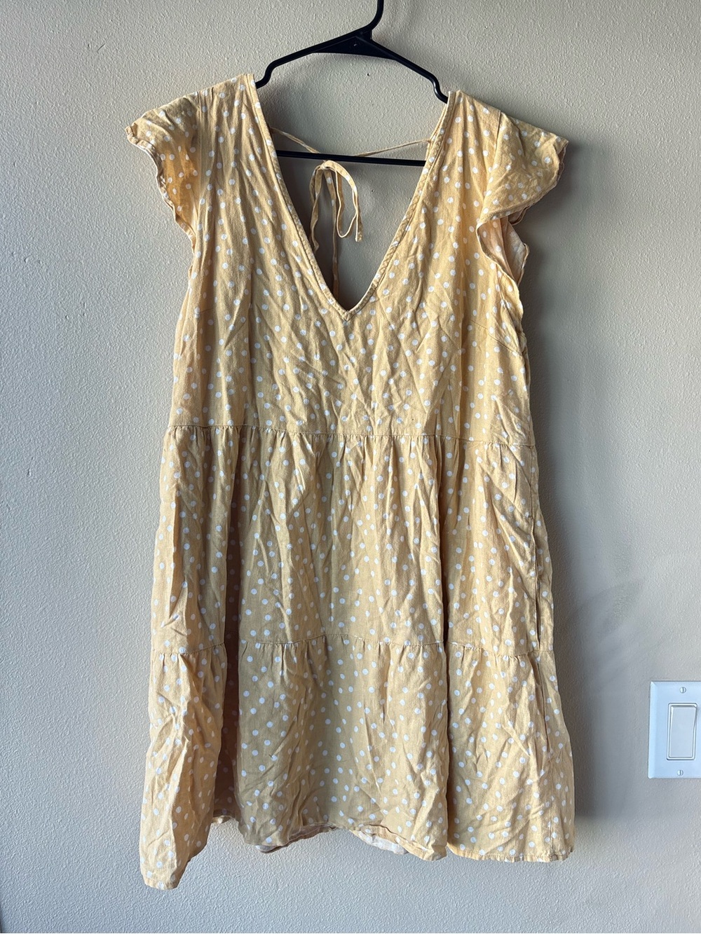 Abercrombie & Fitch Linen Blend Swiss Dot Open Back Mini Dress Cream Boho
